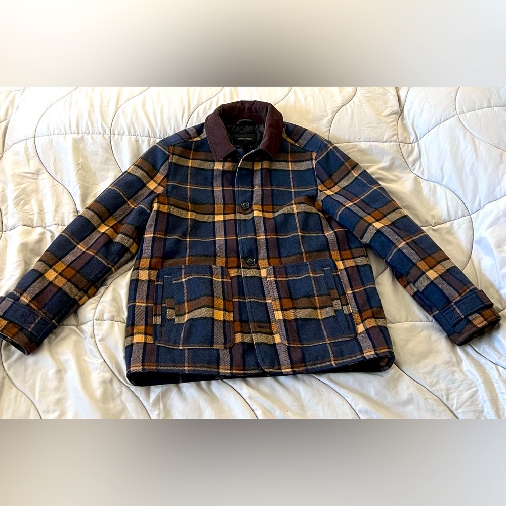 Corduroy Collar Plaid Jacket